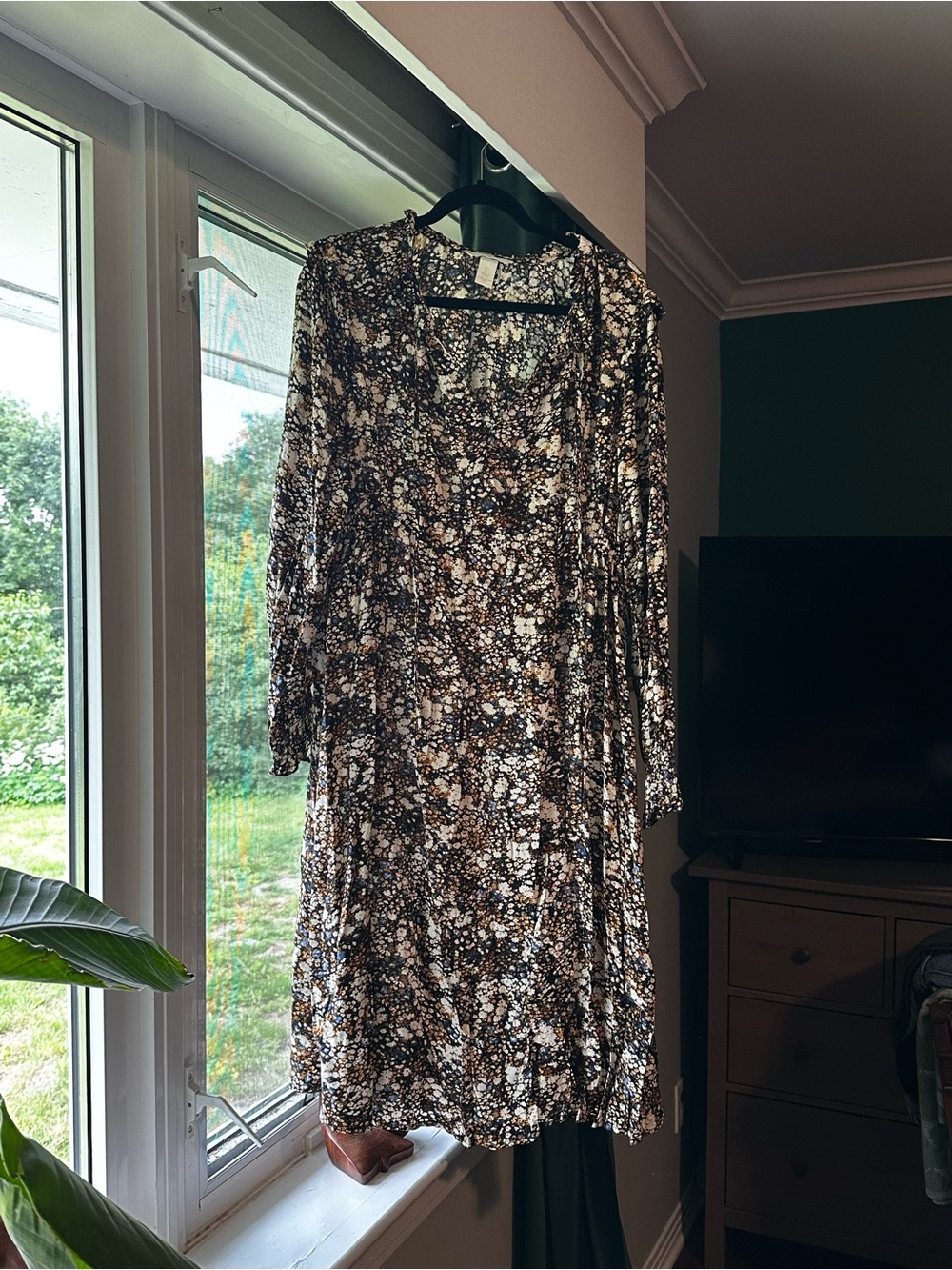 Brown Floral Long Sleeve Women's Dress Maternity